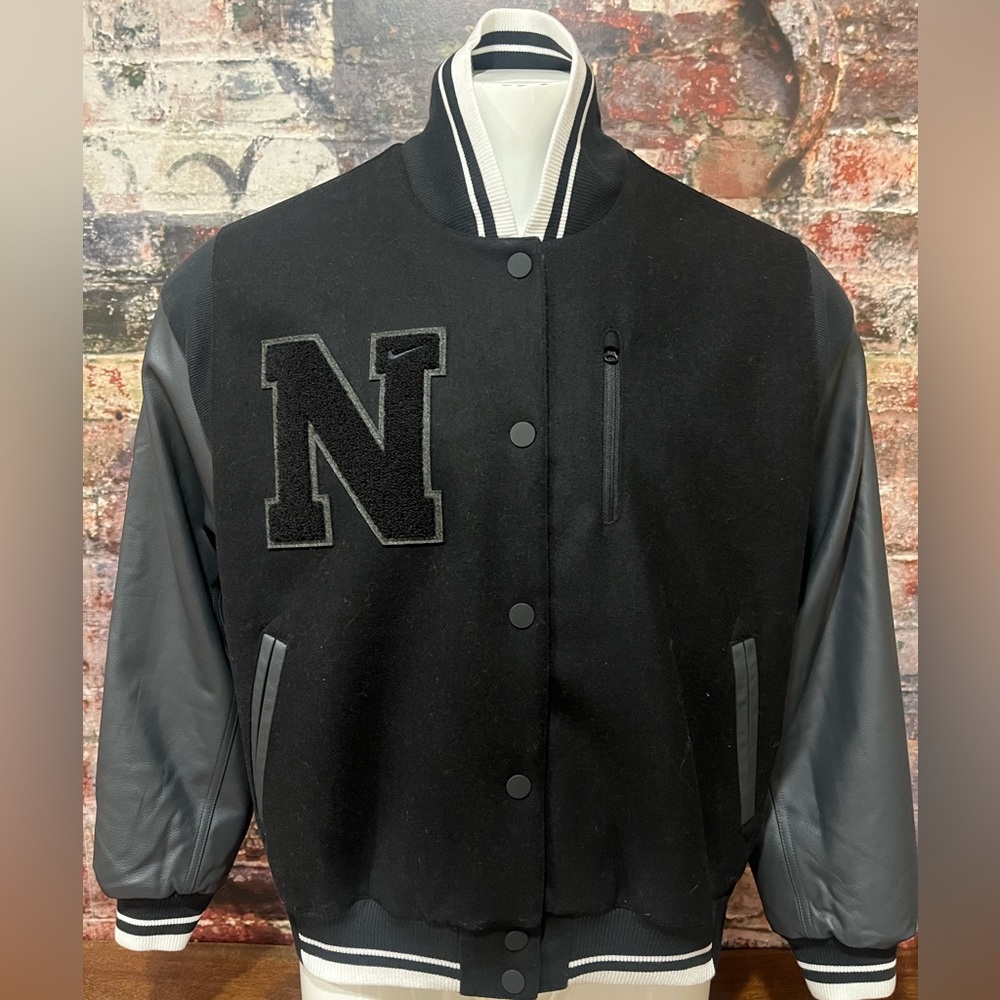 Nike Black Varsity Letterman Jacket with Grey Sleeves